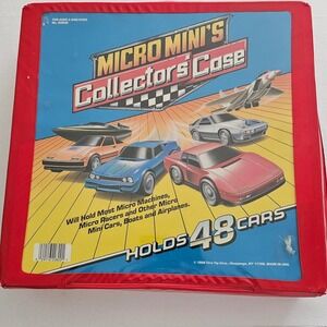 Vintage 1988 Micro Mini's Collectors Case Red Vinyl Holds 48 Cars Tara Toy 20800
